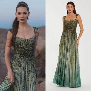 NWT Mac Duggal Green Sleeveless Sequin A Line Ombre Gown $698 - Size 4